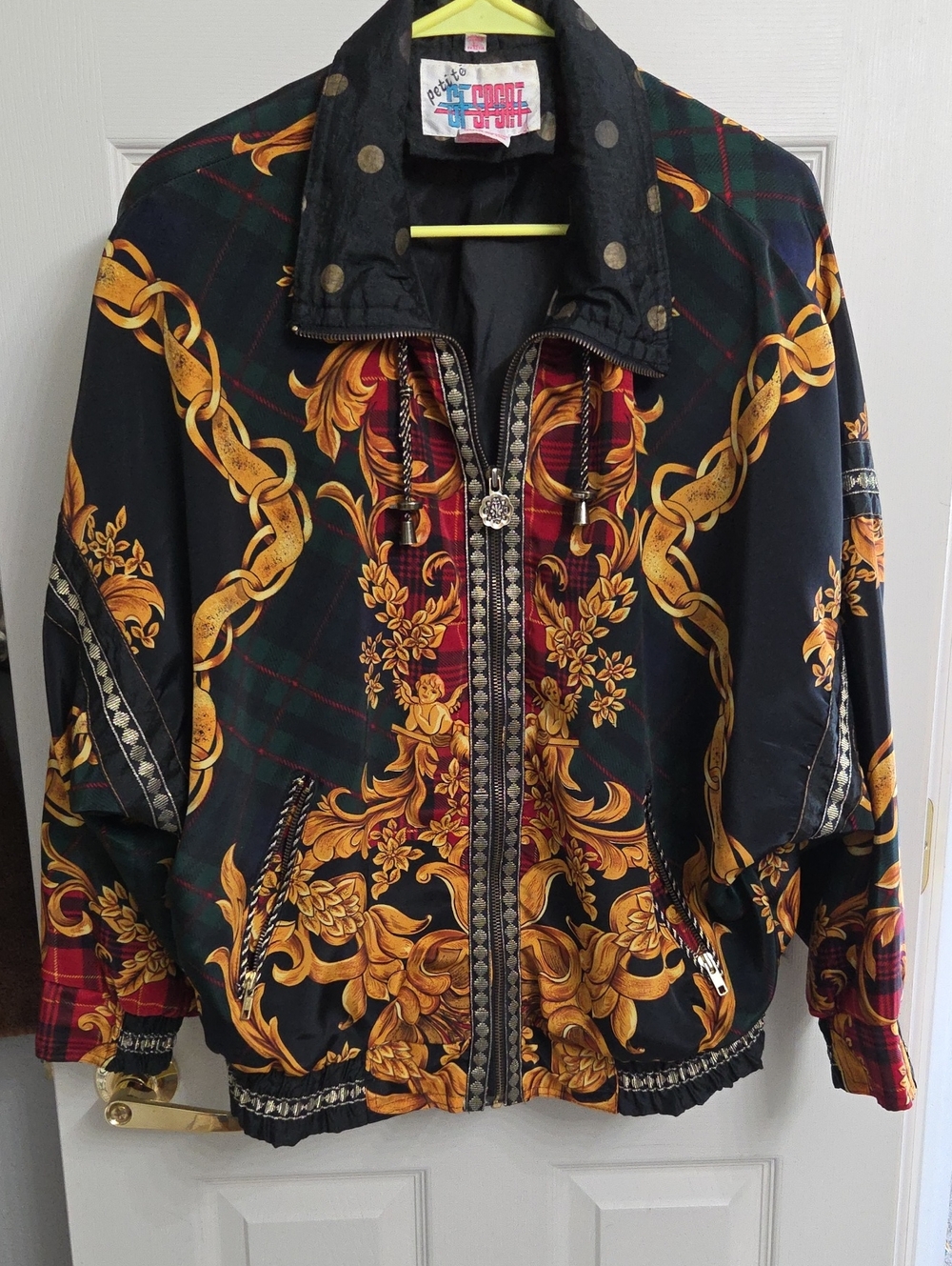 Vintage-Inspired Black & Gold Baroque Bomber Jacket